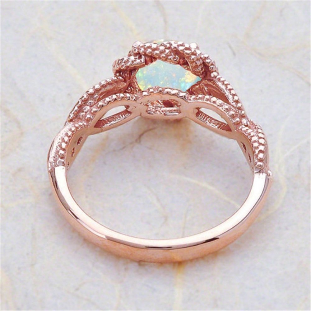 NEW Rose Gold Round Opal Diamond Halo Twist Ring - Picture 5 of 5